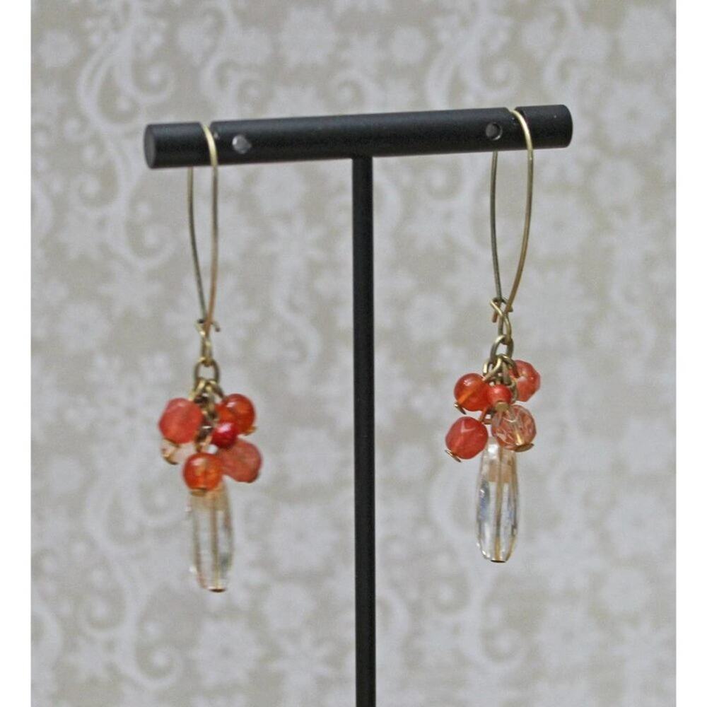 Vintage Drop Earrings with Coral Beads and a Clear Bead Drop E96 - Picture 2 of 4